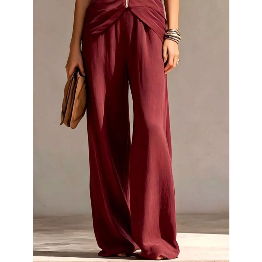 Full Size Zipper Front Tank and Wide-Leg Pants Set Plus Apparel Accessories