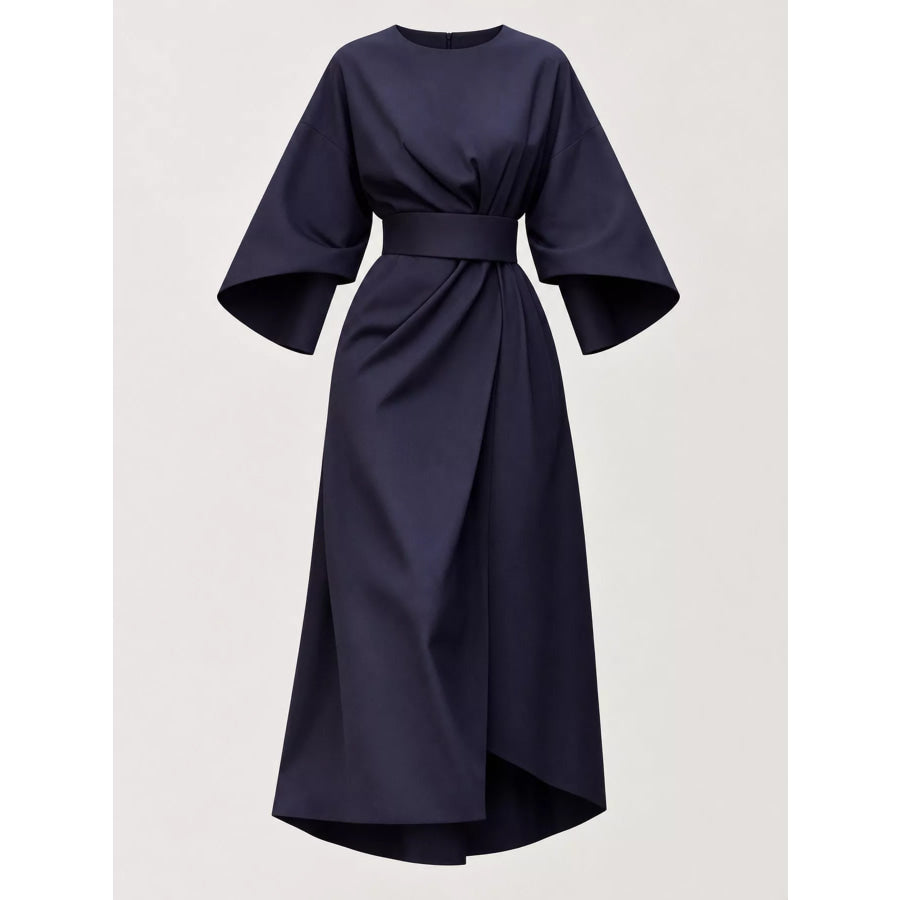 Full Sleeve Kimono Sleeves Round Neck Midi Dress Plus Size Apparel and Accessories