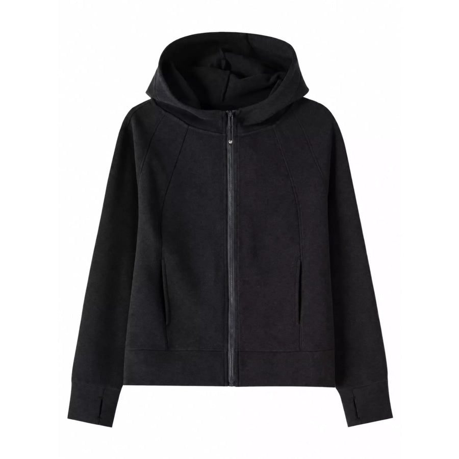 Full-Zip Long Sleeve Hoodie with Pockets Dark Gray / M Apparel and Accessories