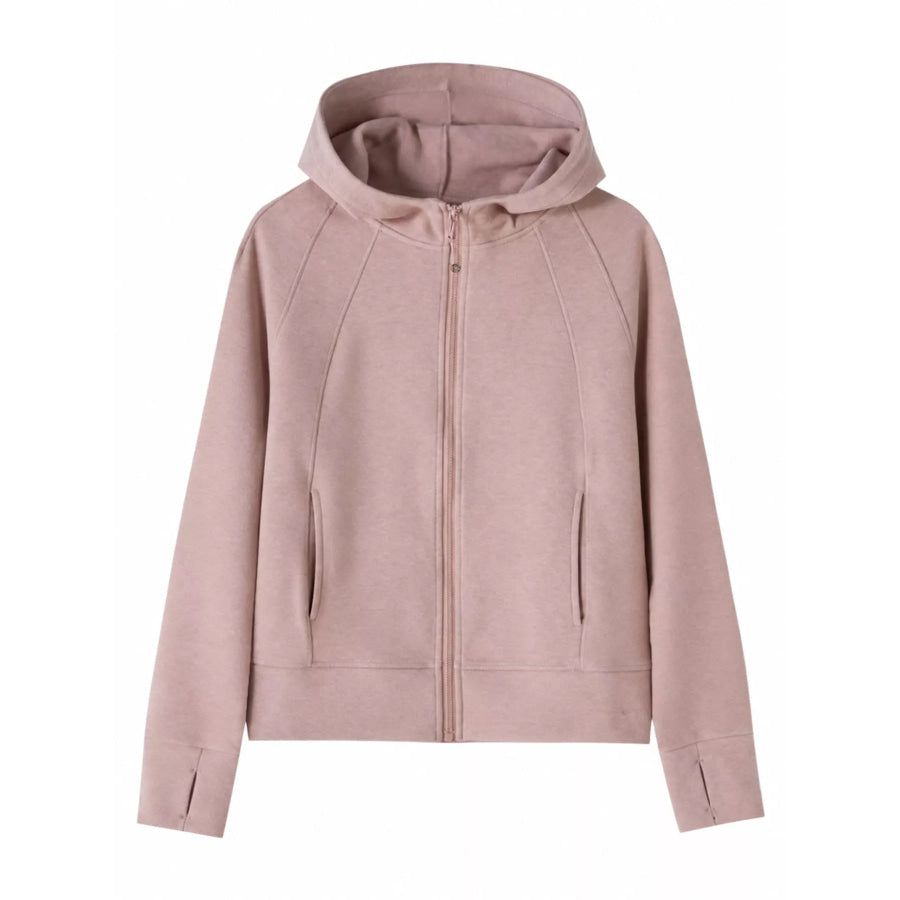 Full-Zip Long Sleeve Hoodie with Pockets Pink / M Apparel and Accessories