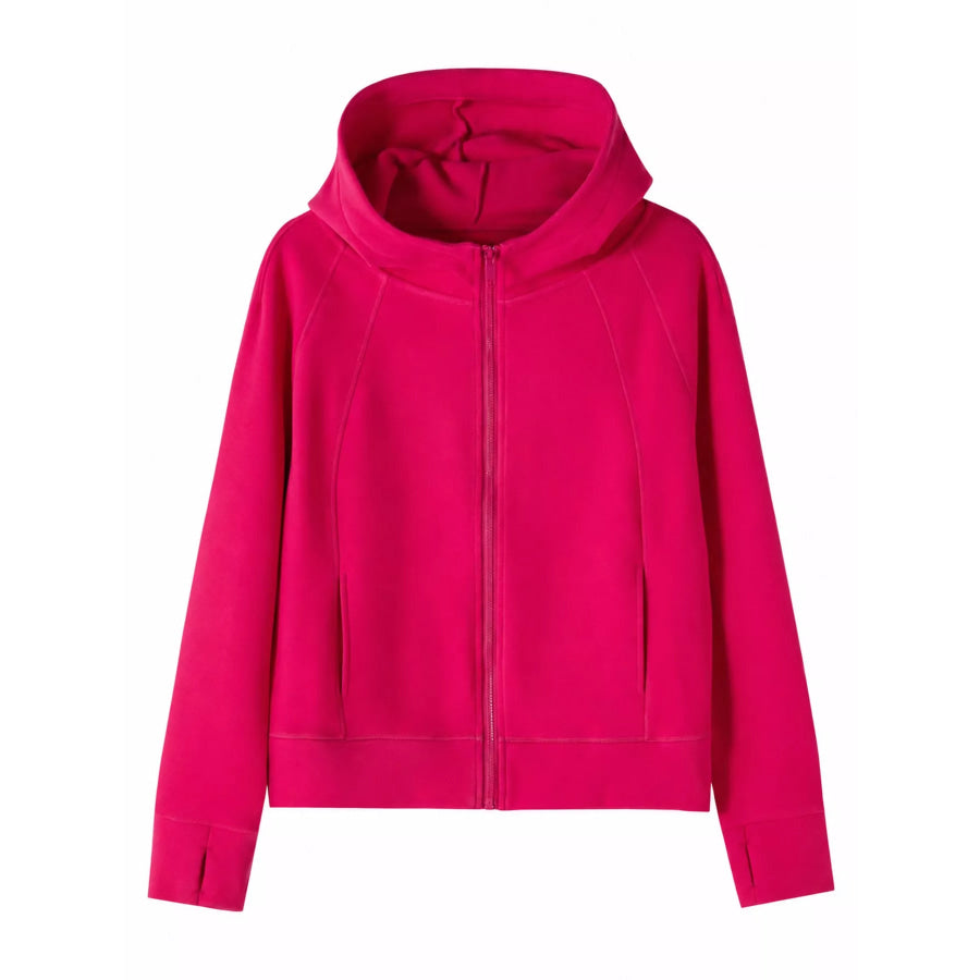 Full-Zip Long Sleeve Hoodie with Pockets Rose Red / M Apparel and Accessories
