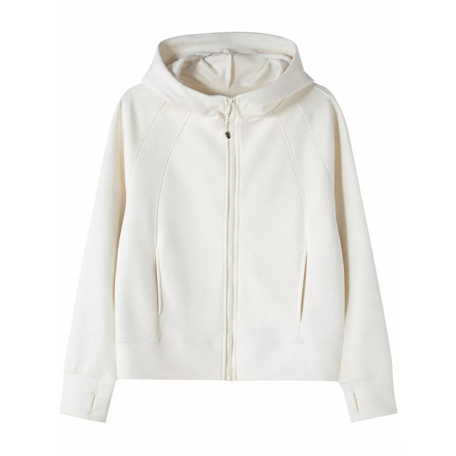 Full-Zip Long Sleeve Hoodie with Pockets White / M Apparel and Accessories