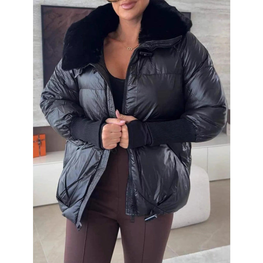 Fur Collar Padded Puffer Jacket Apparel and Accessories
