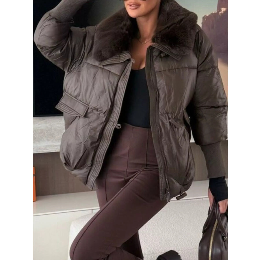 Fur Collar Padded Puffer Jacket Apparel and Accessories