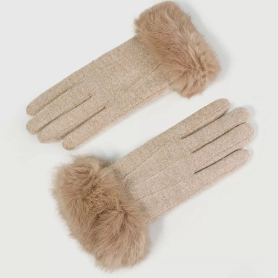 Fur Cuff Gloves Beige / One Size Apparel and Accessories