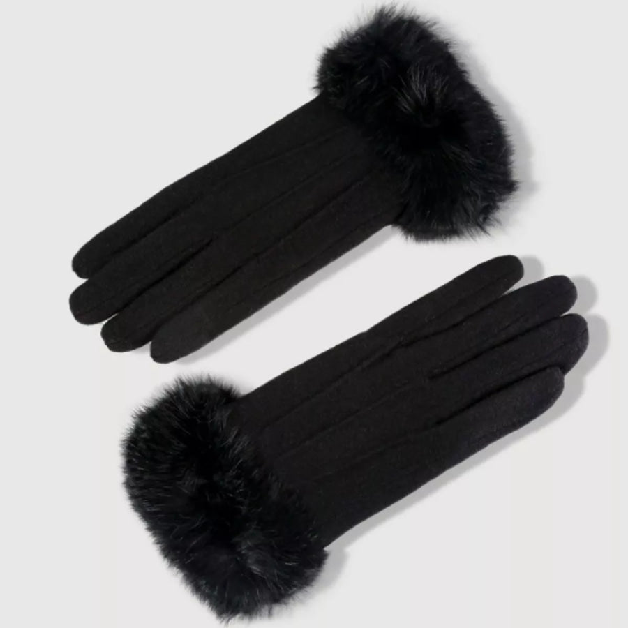 Fur Cuff Gloves Black / One Size Apparel and Accessories
