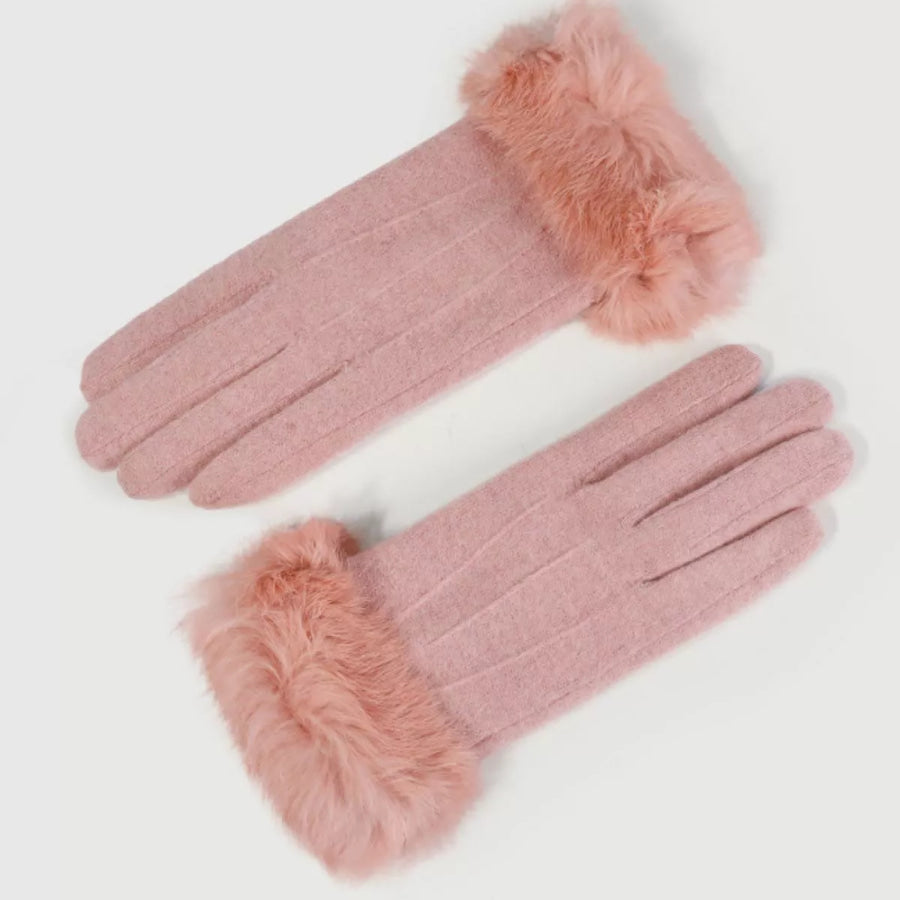 Fur Cuff Gloves Dusty Pink / One Size Apparel and Accessories