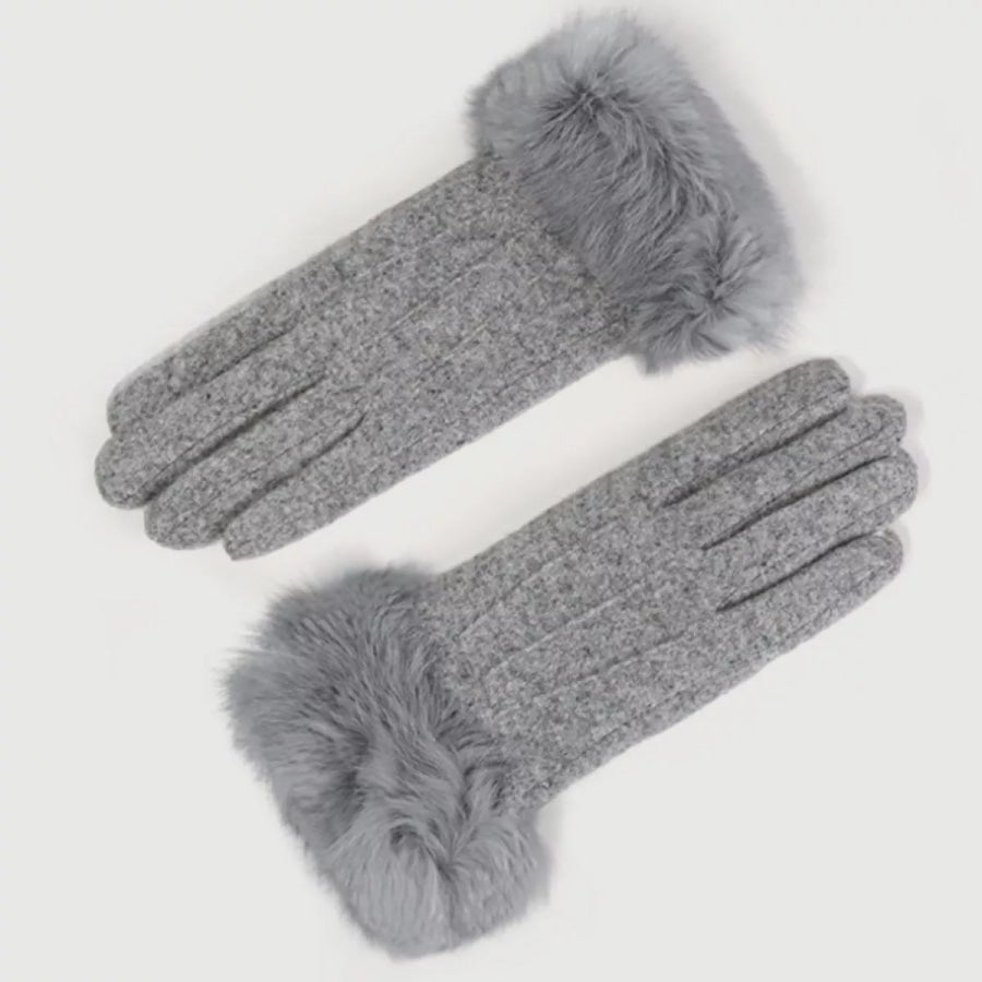 Fur Cuff Gloves Gray / One Size Apparel and Accessories