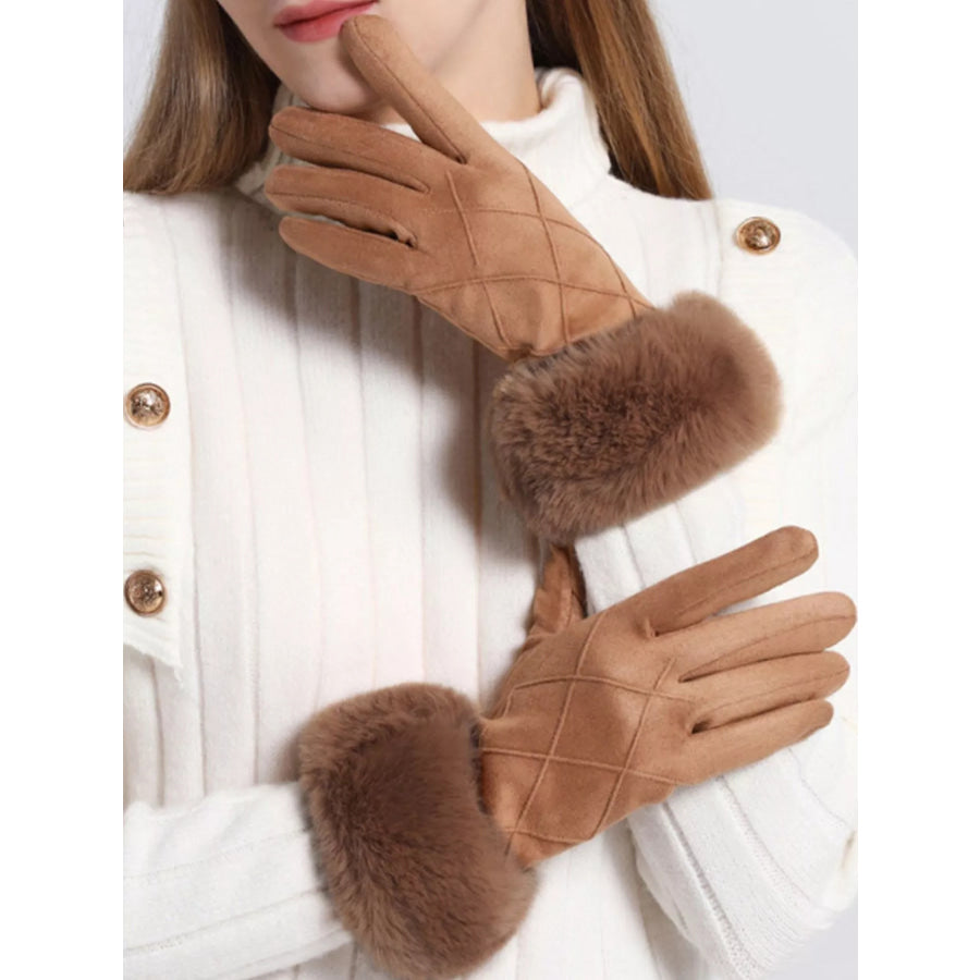 Fur Cuff Suede Gloves Apparel and Accessories
