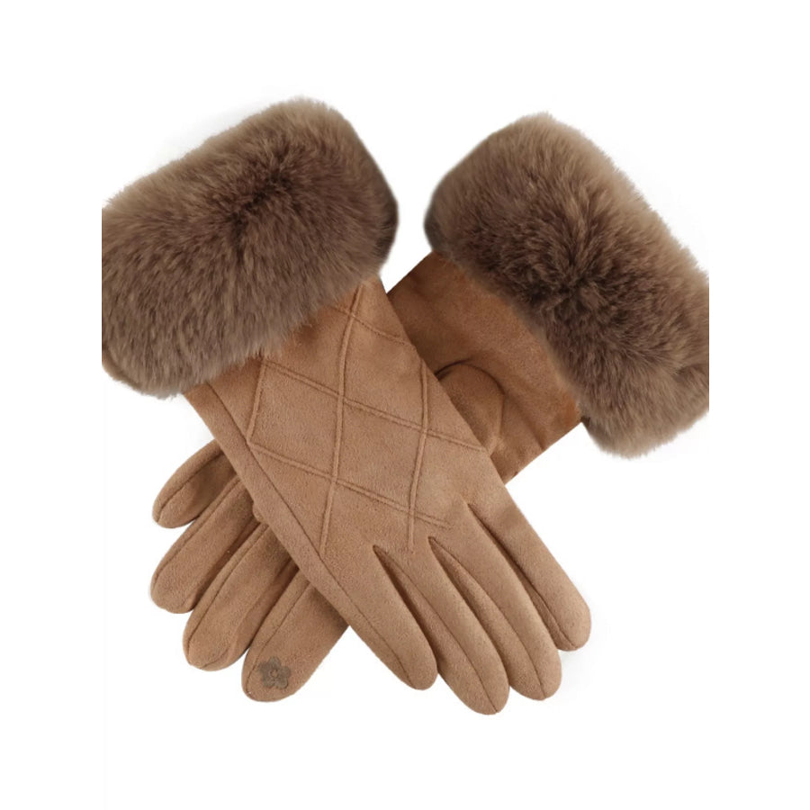 Fur Cuff Suede Gloves Apparel and Accessories