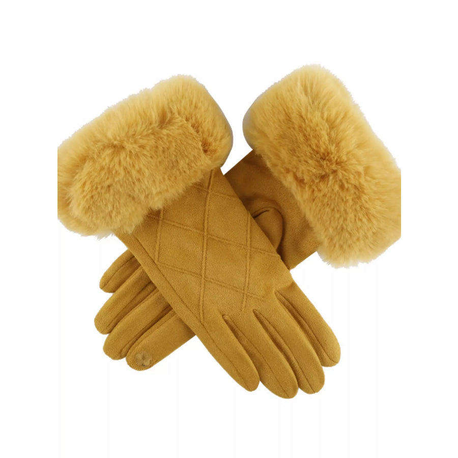 Fur Cuff Suede Gloves Apparel and Accessories