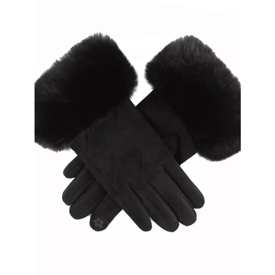 Fur Cuff Suede Gloves Apparel and Accessories