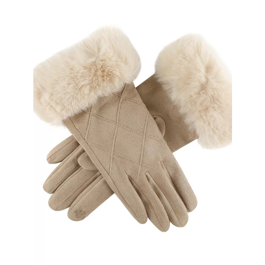 Fur Cuff Suede Gloves Apparel and Accessories