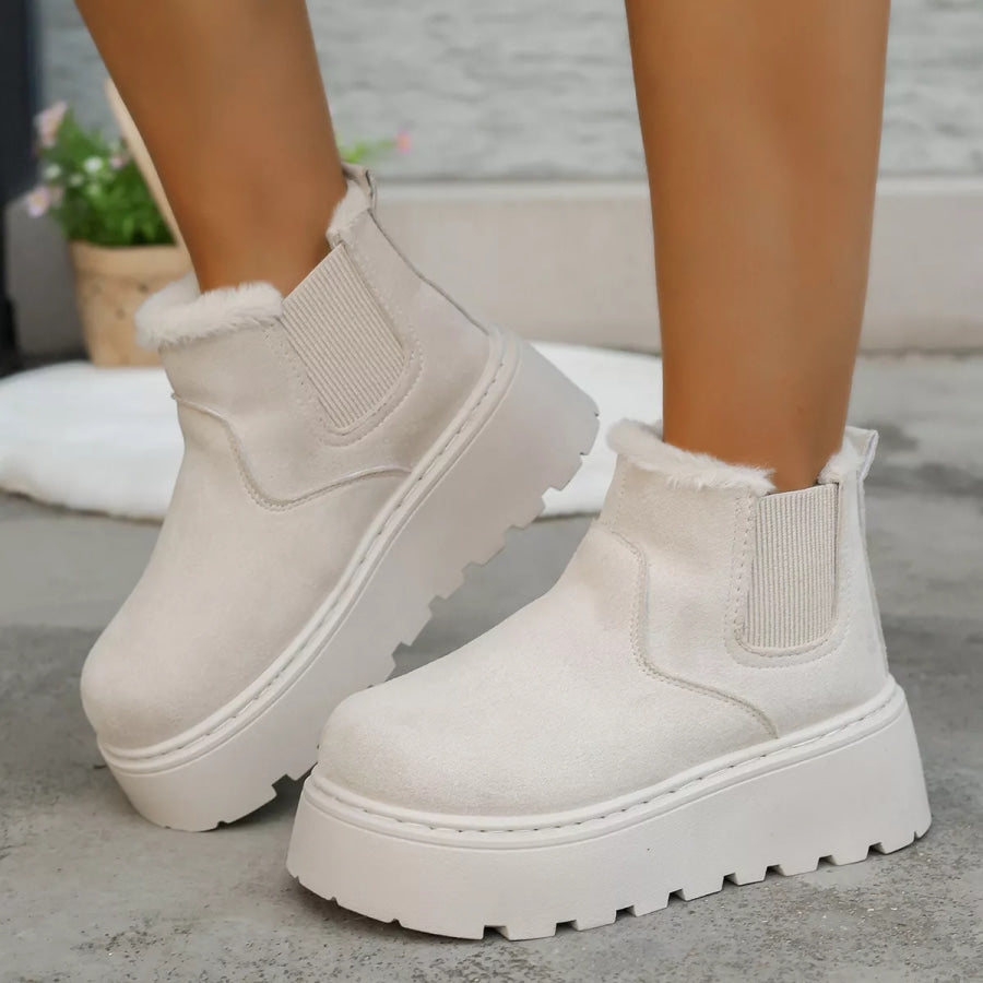 Fur Lining Platform Boots Beige / 36 Apparel and Accessories