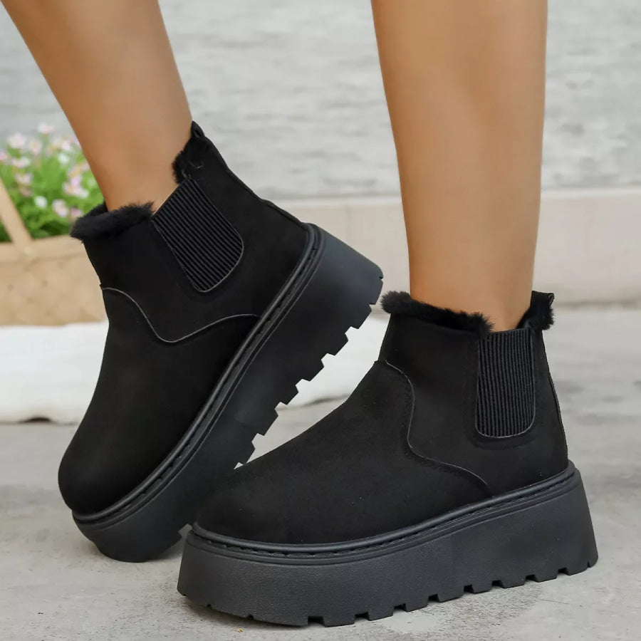 Fur Lining Platform Boots Black / 36 Apparel and Accessories