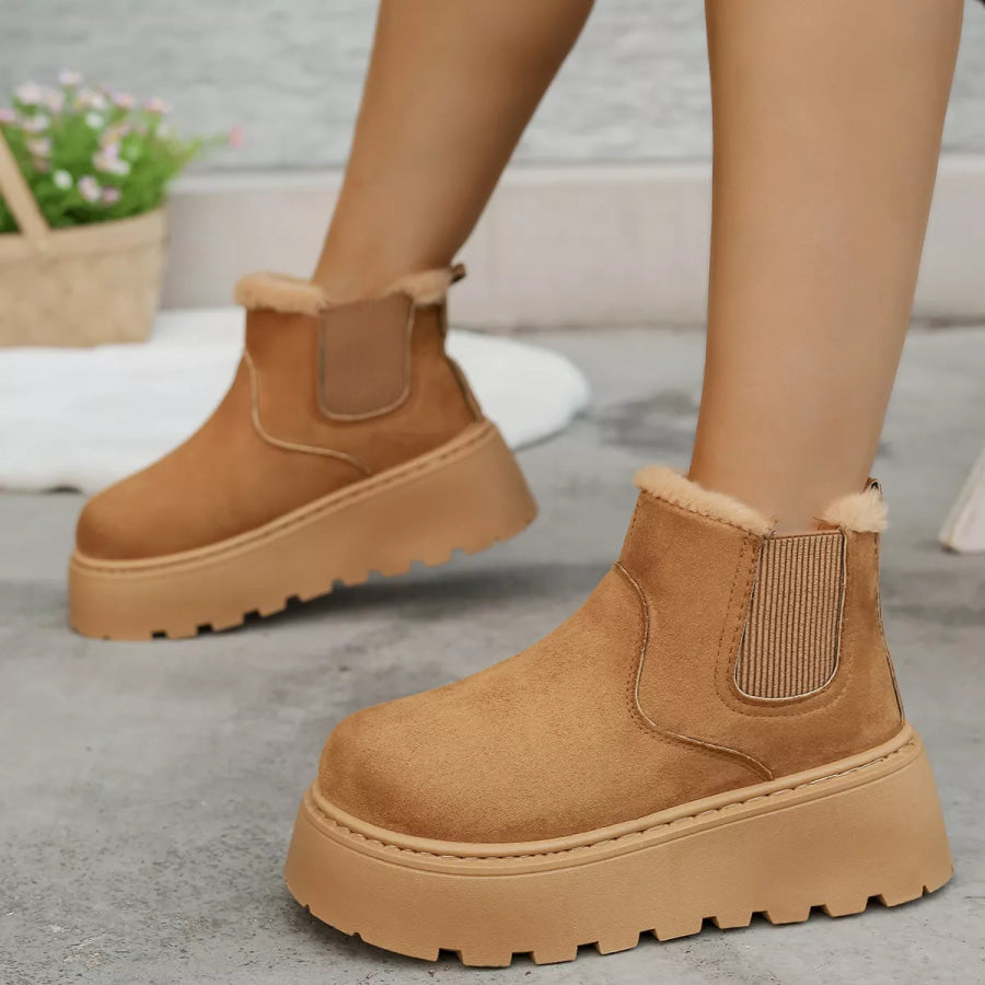 Fur Lining Platform Boots Camel / 36 Apparel and Accessories