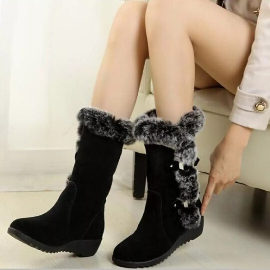Fur Trim Round Toe Boots Apparel and Accessories