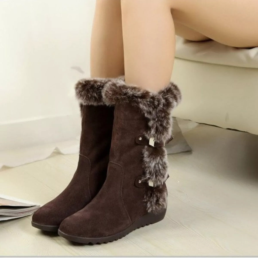 Fur Trim Round Toe Boots Apparel and Accessories