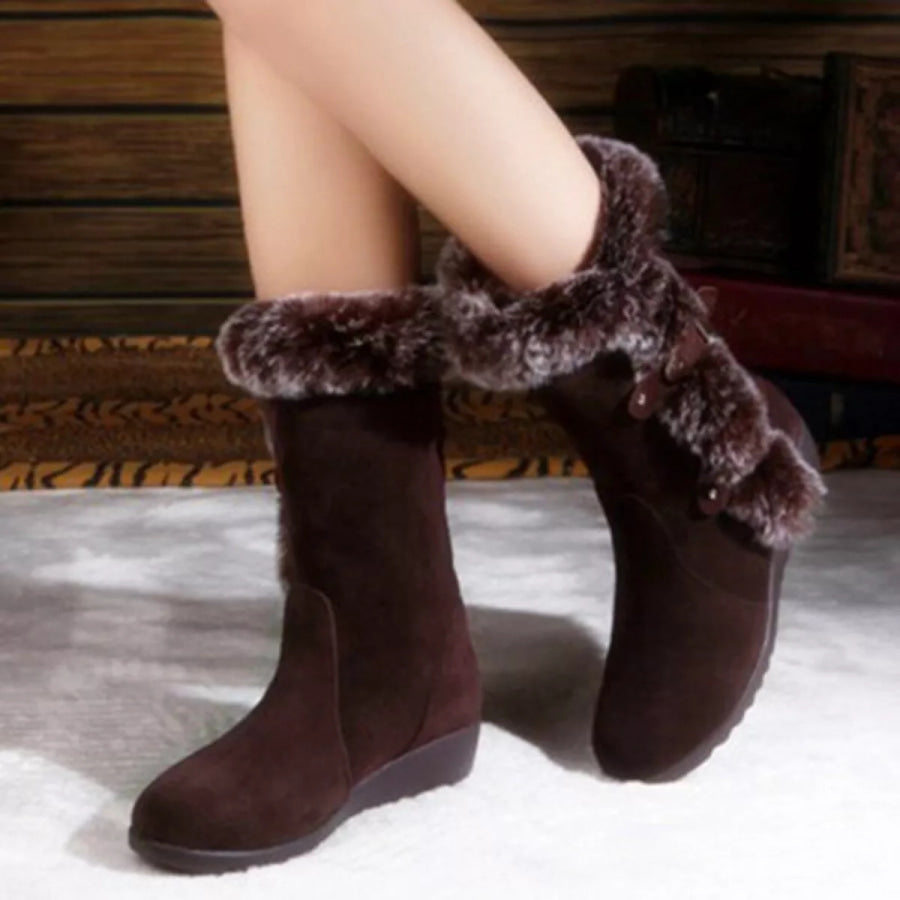 Fur Trim Round Toe Boots Apparel and Accessories