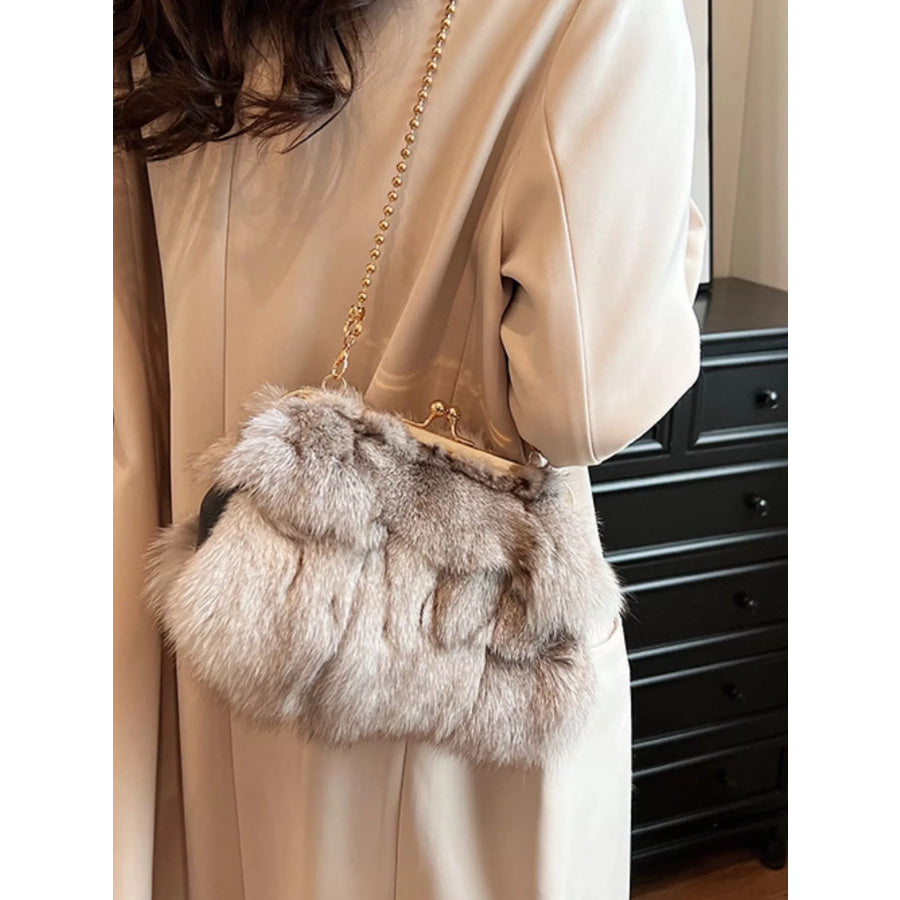 Furry Chain Crossbody Bag Tan / ONESIZE Apparel and Accessories