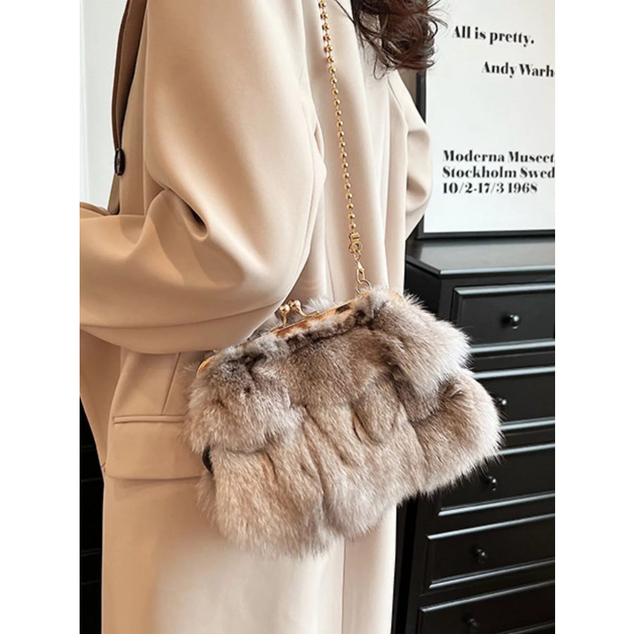 Furry Chain Crossbody Bag Tan / ONESIZE Apparel and Accessories