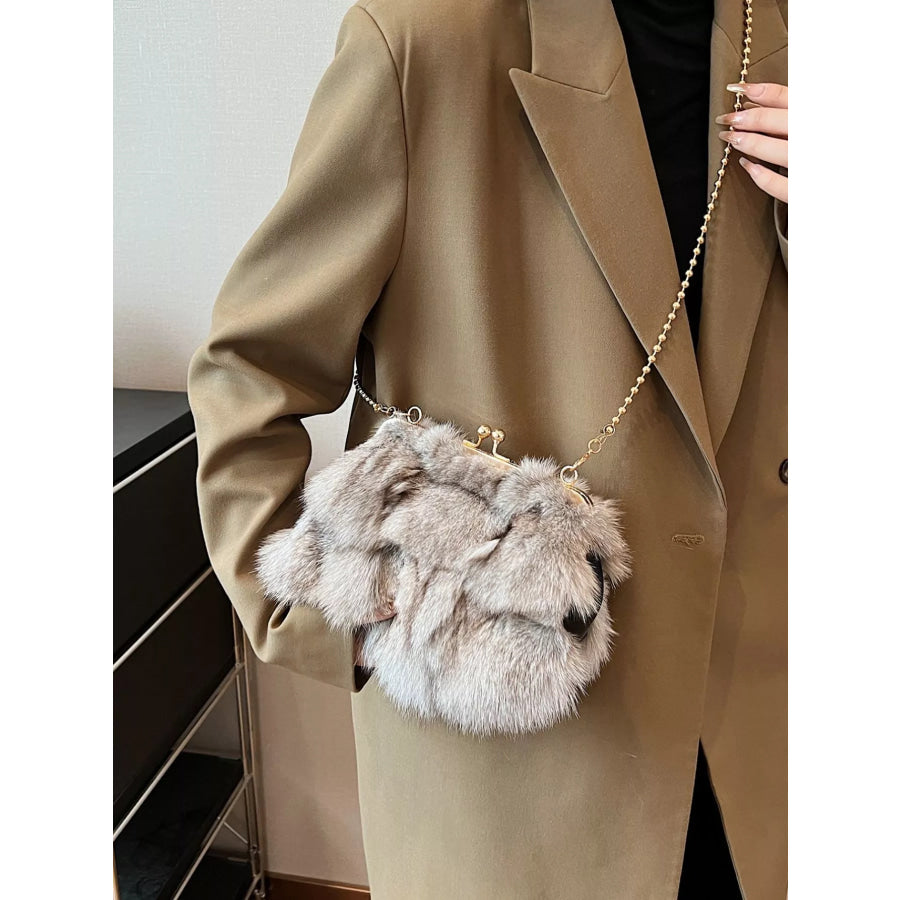 Furry Chain Crossbody Bag Tan / ONESIZE Apparel and Accessories
