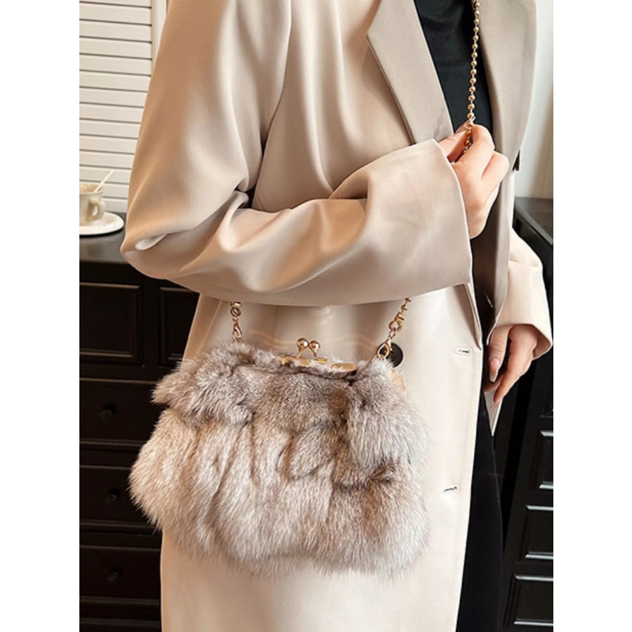 Furry Chain Crossbody Bag Tan / ONESIZE Apparel and Accessories
