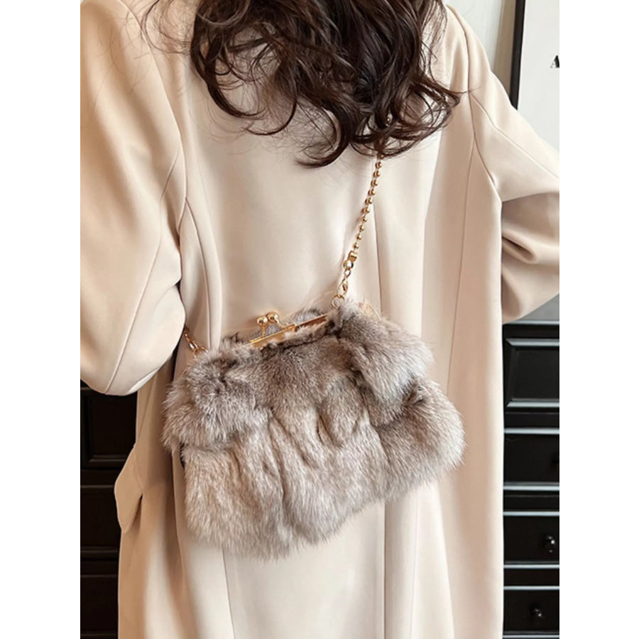 Furry Chain Crossbody Bag Tan / ONESIZE Apparel and Accessories