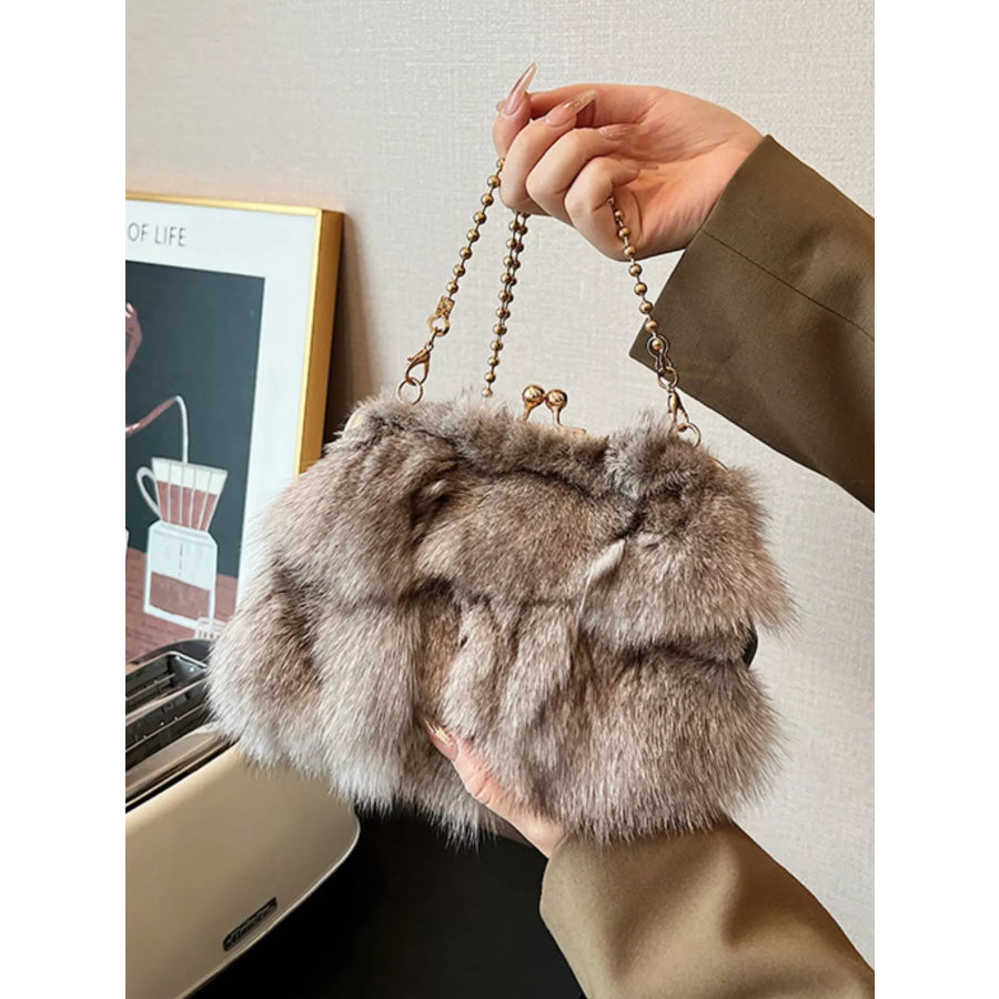 Furry Chain Crossbody Bag Tan / ONESIZE Apparel and Accessories