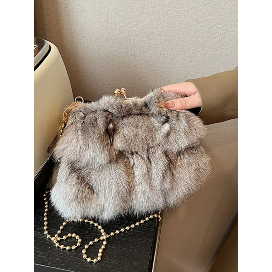 Furry Chain Crossbody Bag Tan / ONESIZE Apparel and Accessories