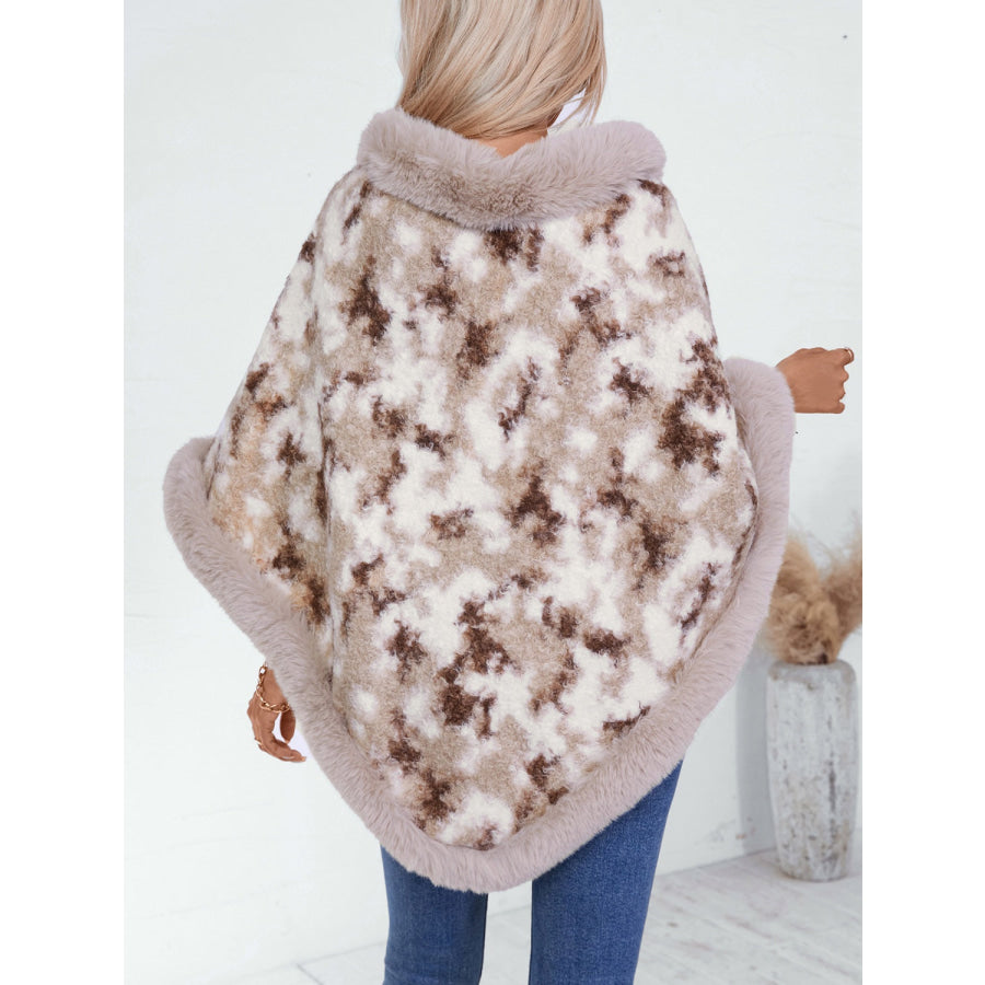 Furry Contrast Three-Quarter Poncho Apparel and Accessories