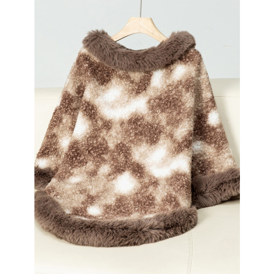 Furry Contrast Three-Quarter Poncho Apparel and Accessories