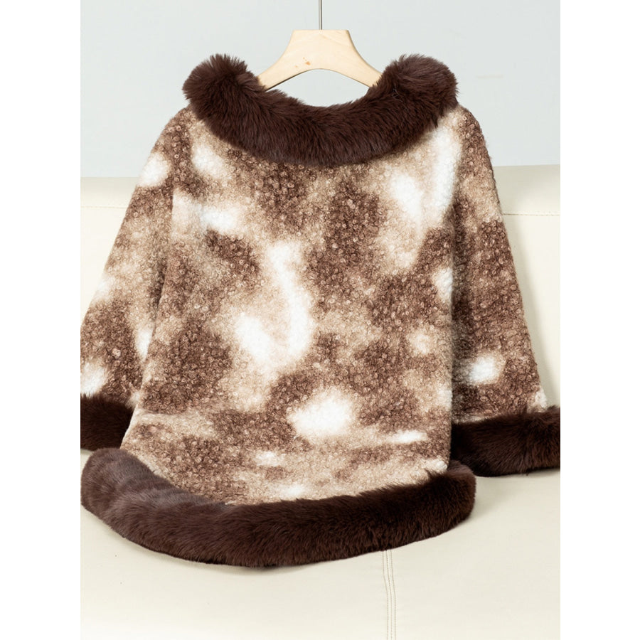 Furry Contrast Three-Quarter Poncho Apparel and Accessories