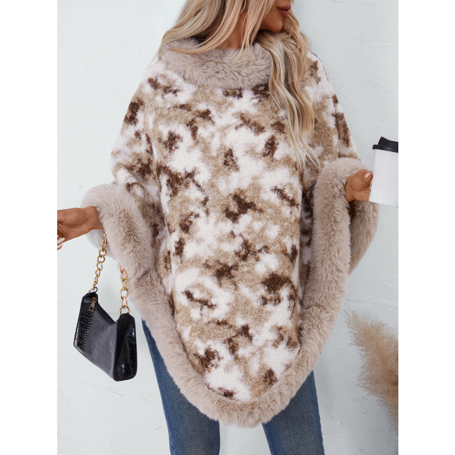 Furry Contrast Three-Quarter Poncho Apparel and Accessories