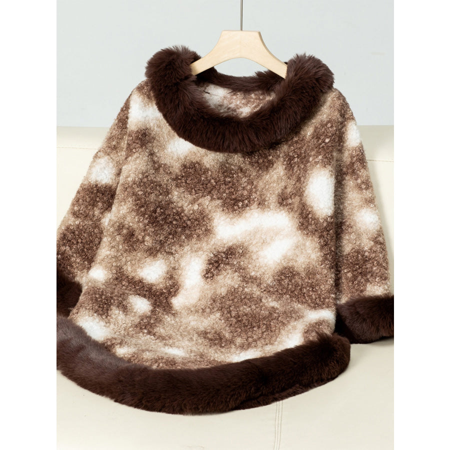 Furry Contrast Three-Quarter Poncho Chocolate / One Size Apparel and Accessories