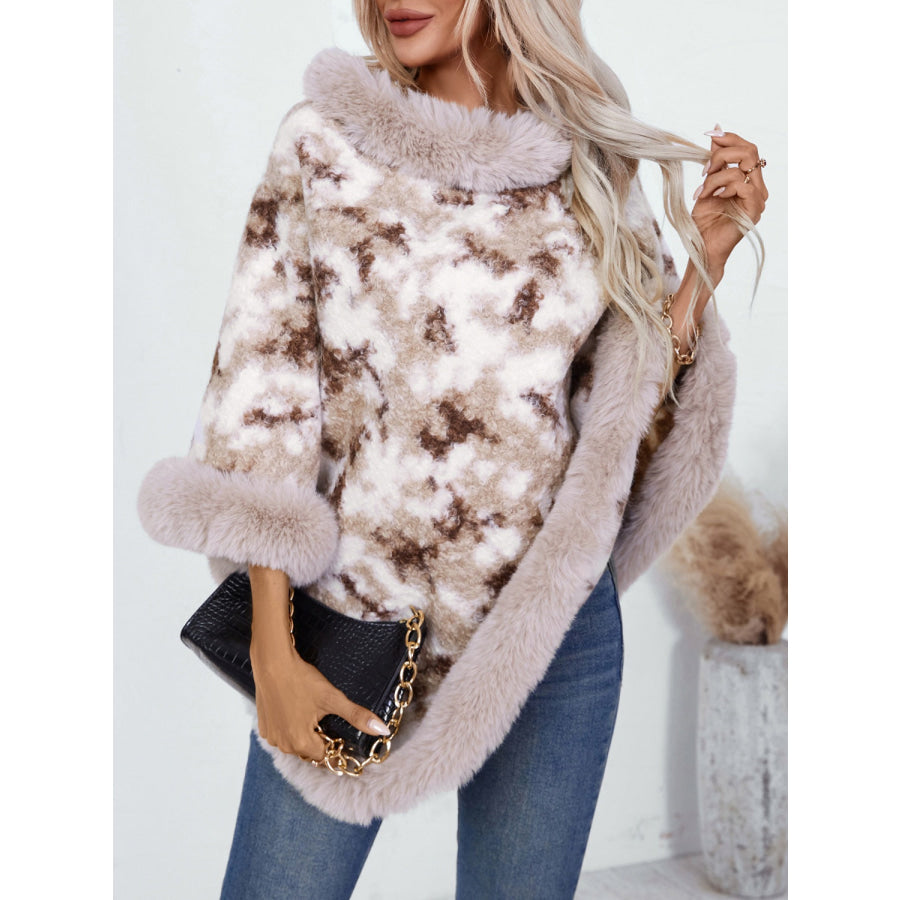 Furry Contrast Three-Quarter Poncho Dust Storm / One Size Apparel and Accessories