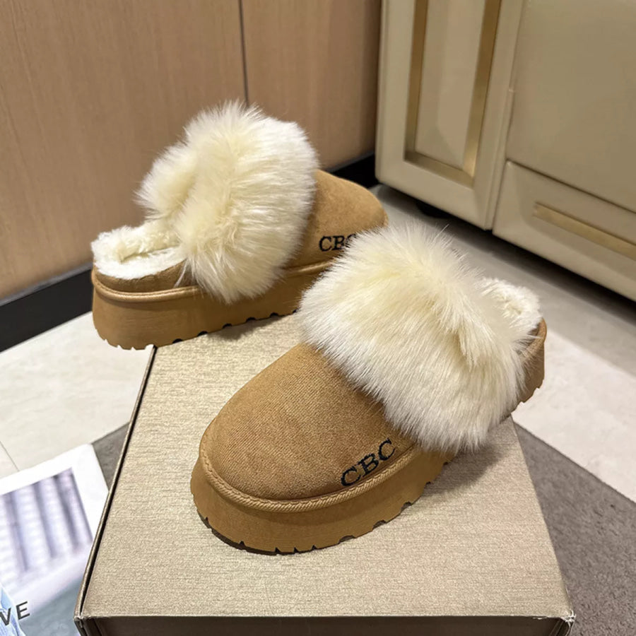 Furry Platform Slippers Yellow Brown / 36 Apparel and Accessories