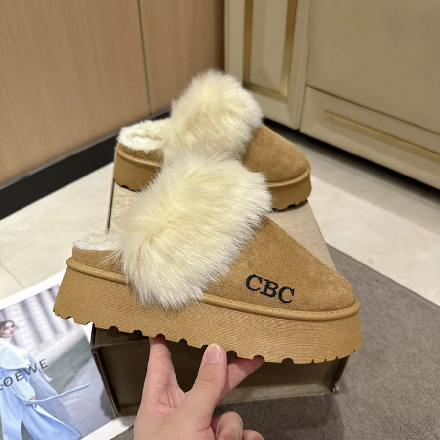 Furry Platform Slippers Yellow Brown / 36 Apparel and Accessories