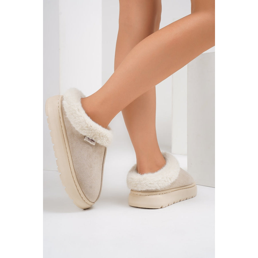 Furry Round Toe Platform Slippers Apparel and Accessories