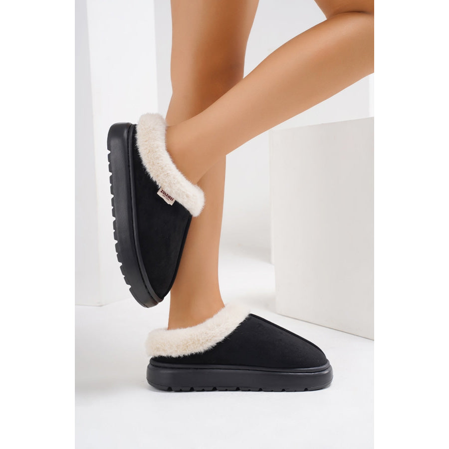 Furry Round Toe Platform Slippers Apparel and Accessories