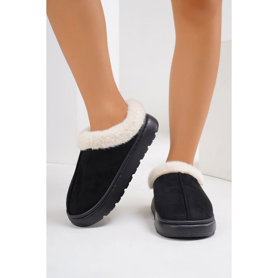 Furry Round Toe Platform Slippers Apparel and Accessories