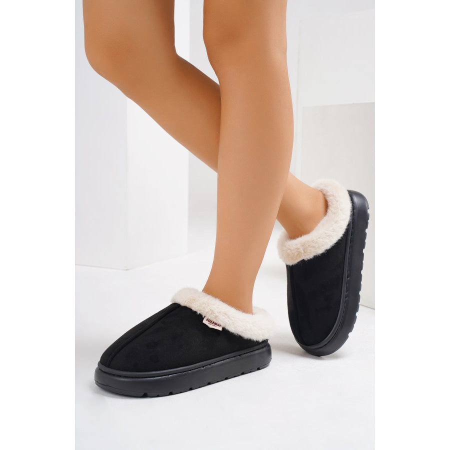 Furry Round Toe Platform Slippers Black / 36-37(US5-6) Apparel and Accessories