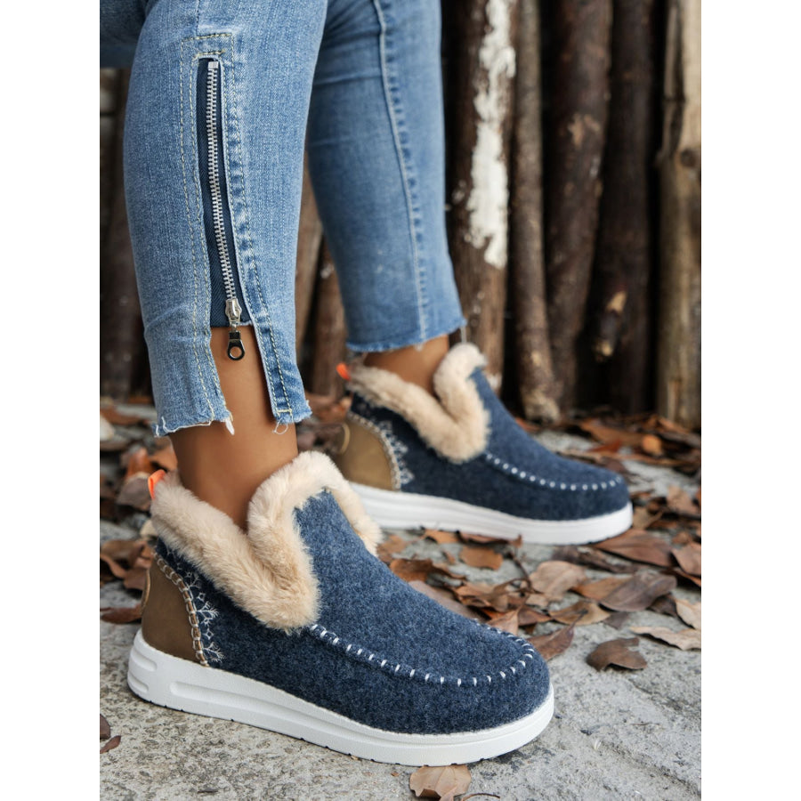 Furry Suede Round Toe Flat Sneakers Apparel and Accessories