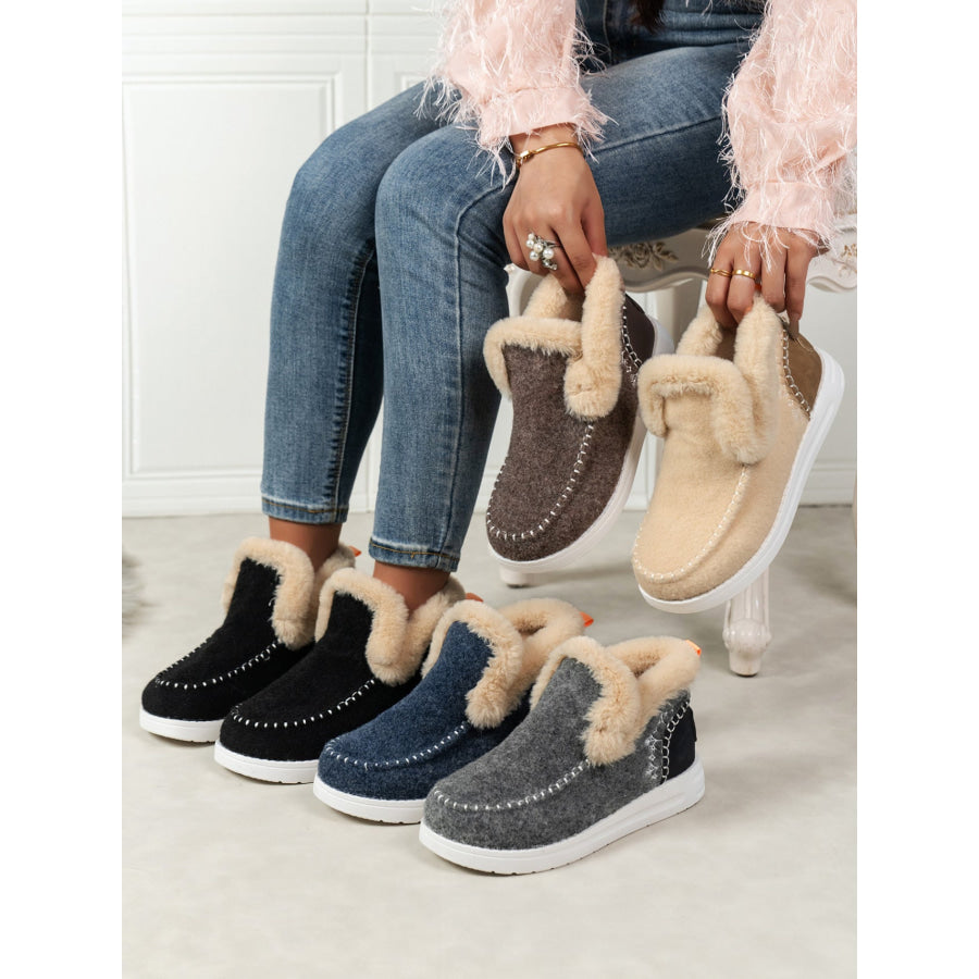 Furry Suede Round Toe Flat Sneakers Apparel and Accessories