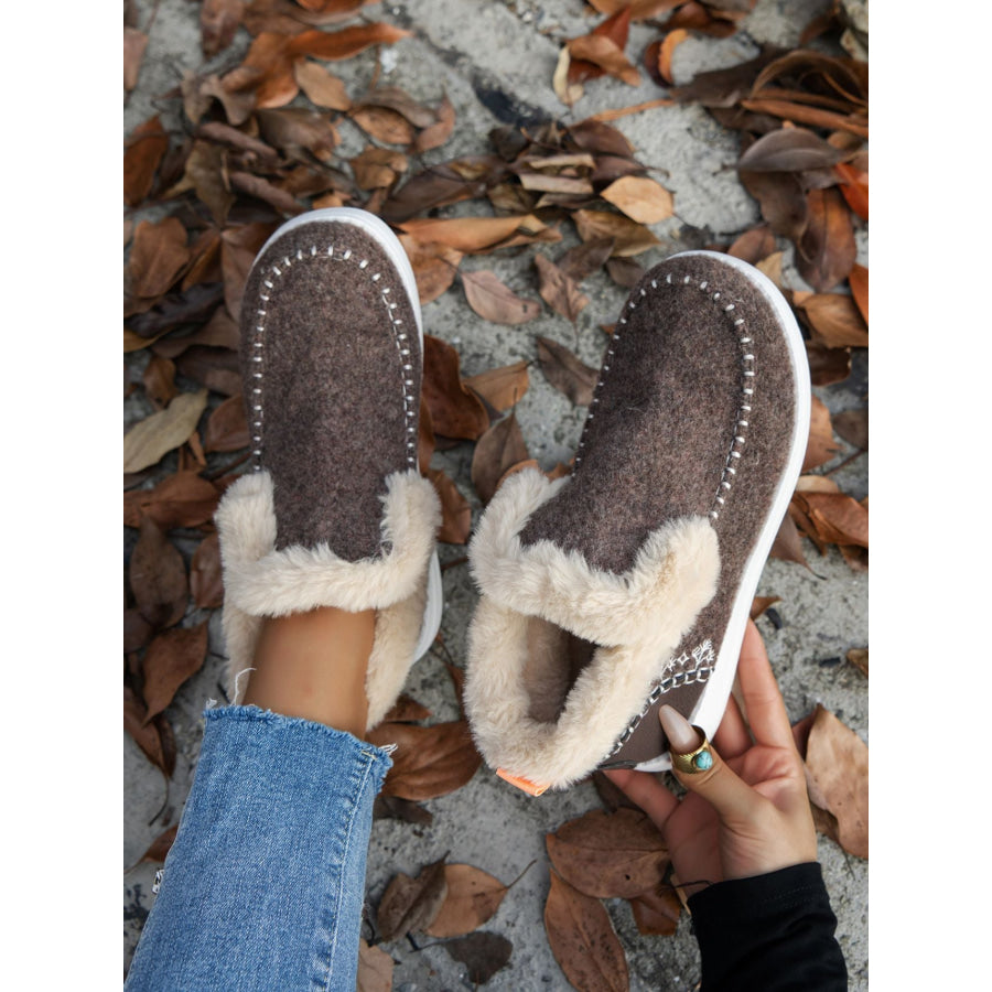 Furry Suede Round Toe Flat Sneakers Apparel and Accessories