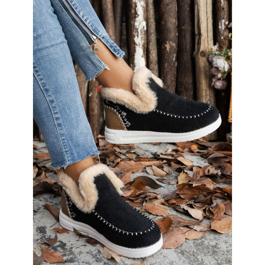 Furry Suede Round Toe Flat Sneakers Apparel and Accessories