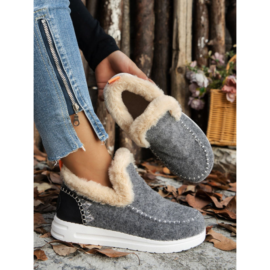 Furry Suede Round Toe Flat Sneakers Apparel and Accessories