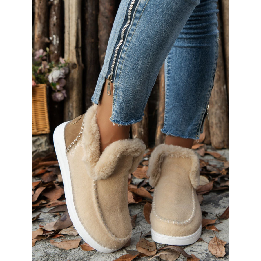 Furry Suede Round Toe Flat Sneakers Beige / 36(US5) Apparel and Accessories