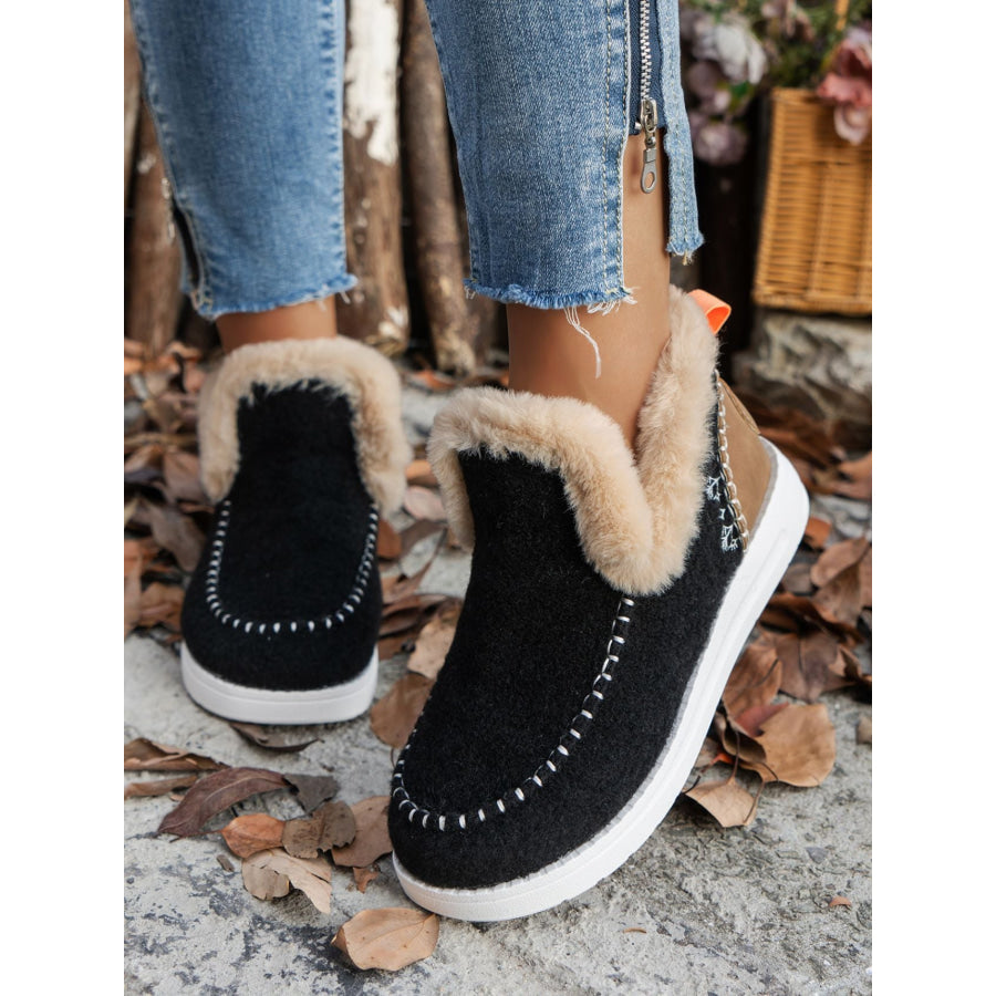 Furry Suede Round Toe Flat Sneakers Black / 36(US5) Apparel and Accessories