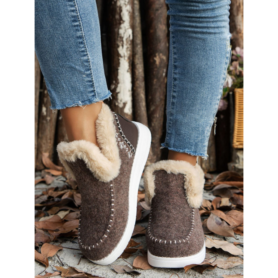 Furry Suede Round Toe Flat Sneakers Chocolate / 36(US5) Apparel and Accessories